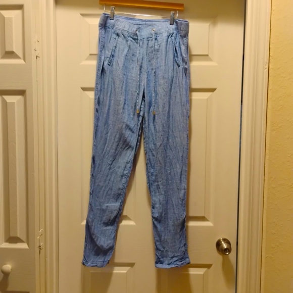 Lilly Pulitzer Light Blue Drawstring Pants 100% Linen Lightweight Stretch Size L - Picture 1 of 8
